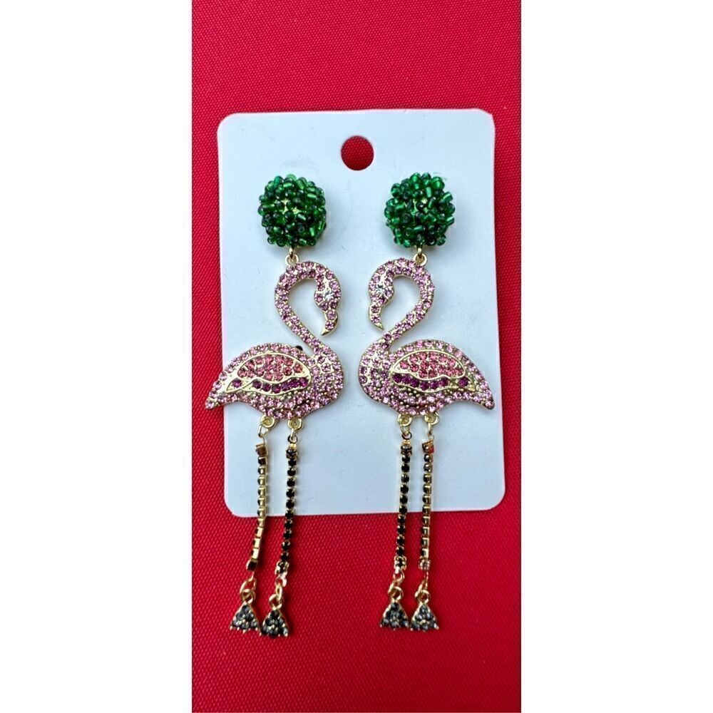 Beautiful gemston /beaded flamingo dangle earrings ￼